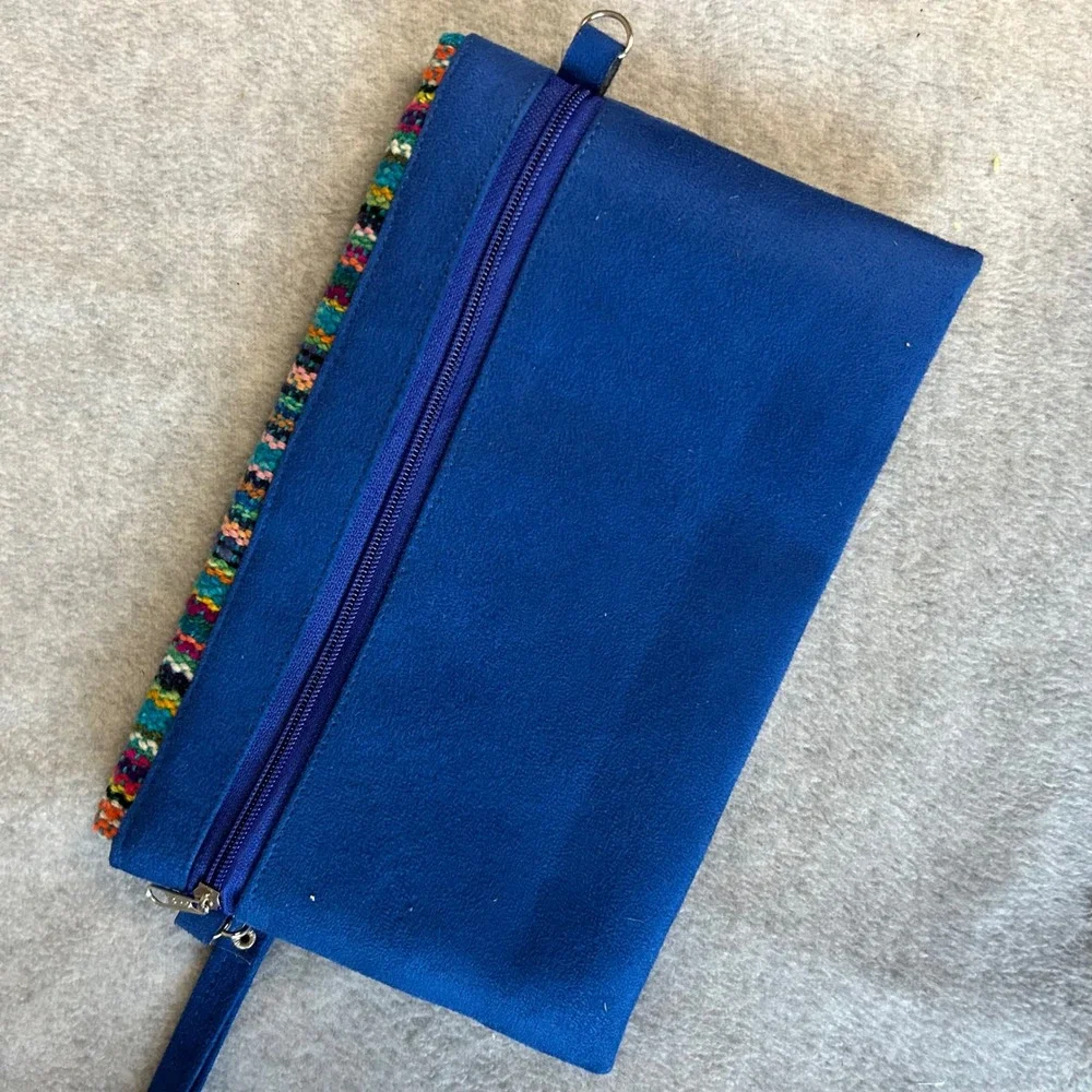 Peruvian Blue Colorful Hand Woven Clutch Purse‎ with Wristlet Strap Evening Bag
